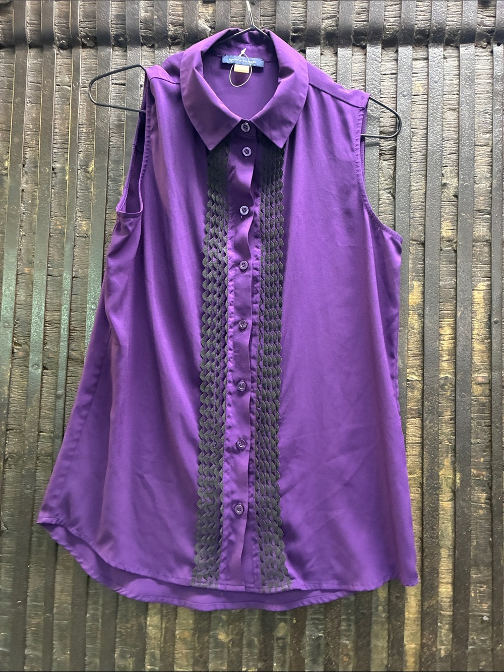 Tommy Hilfiger Purple Sleeveless Button-Front Camisole with Braided Trim